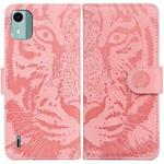 For Nokia C12 Tiger Embossing Pattern Flip Leather Phone Case(Pink)