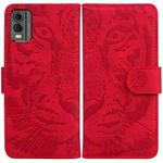 For Nokia C32 Tiger Embossing Pattern Flip Leather Phone Case(Red)