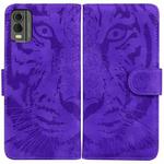 For Nokia C32 Tiger Embossing Pattern Flip Leather Phone Case(Purple)