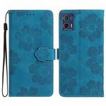 For Motorola Moto G73 Flower Embossing Pattern Leather Phone Case(Blue)