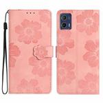 For Motorola Moto G73 Flower Embossing Pattern Leather Phone Case(Pink)