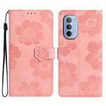 For Motorola Moto G52 Flower Embossing Pattern Leather Phone Case(Pink)
