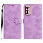 For Motorola Moto G42 Flower Embossing Pattern Leather Phone Case(Purple)