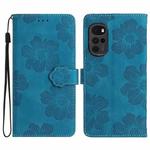 For Motorola Moto G22 Flower Embossing Pattern Leather Phone Case(Blue)