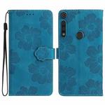 For Motorola Moto G8 Play Flower Embossing Pattern Leather Phone Case(Blue)