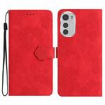 For Motorola Moto E32 Flower Embossing Pattern Leather Phone Case(Red)