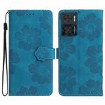 For Motorola Moto E22 Flower Embossing Pattern Leather Phone Case(Blue)