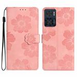 For Motorola Moto E22 Flower Embossing Pattern Leather Phone Case(Pink)