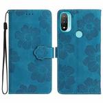 For Motorola Moto E20 / E30 / E40 Flower Embossing Pattern Leather Phone Case(Blue)