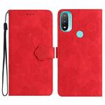 For Motorola Moto E20 / E30 / E40 Flower Embossing Pattern Leather Phone Case(Red)