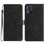 For Motorola Moto E13 Flower Embossing Pattern Leather Phone Case(Black)