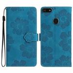 For Motorola Moto E6 Play Flower Embossing Pattern Leather Phone Case(Blue)