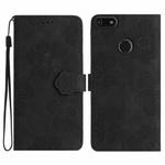 For Motorola Moto E6 Play Flower Embossing Pattern Leather Phone Case(Black)