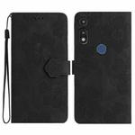 For Motorola Moto E 2020 Flower Embossing Pattern Leather Phone Case(Black)