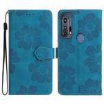 For Motorola Edge+ 2020 Flower Embossing Pattern Leather Phone Case(Blue)