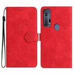 For Motorola Edge+ 2020 Flower Embossing Pattern Leather Phone Case(Red)