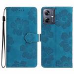 For Motorola Moto G14 4G Flower Embossing Pattern Leather Phone Case(Blue)