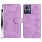 For Motorola Moto G54 5G Flower Embossing Pattern Leather Phone Case(Purple)