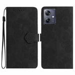 For Motorola Moto G54 5G Flower Embossing Pattern Leather Phone Case(Black)