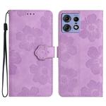 For Motorola Edge 50 Pro Flower Embossing Pattern Leather Phone Case(Purple)