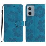 For Motorola Moto E15 4G Flower Embossing Pattern Leather Phone Case(Blue)