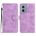 For Motorola Moto E15 4G Flower Embossing Pattern Leather Phone Case(Purple)