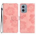 For Motorola Moto E15 4G Flower Embossing Pattern Leather Phone Case(Pink)