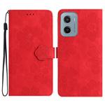 For Motorola Moto E15 4G Flower Embossing Pattern Leather Phone Case(Red)
