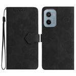 For Motorola Moto E15 4G Flower Embossing Pattern Leather Phone Case(Black)