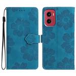 For Motorola Moto G05 Flower Embossing Pattern Leather Phone Case(Blue)