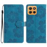 For Motorola Moto G15 Flower Embossing Pattern Leather Phone Case(Blue)
