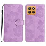 For Motorola Moto G15 Flower Embossing Pattern Leather Phone Case(Purple)