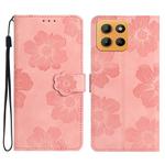 For Motorola Moto G15 Flower Embossing Pattern Leather Phone Case(Pink)