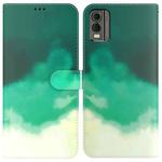 For Nokia C32 Watercolor Pattern Flip Leather Phone Case(Cyan Green)