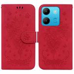 For Infinix Smart 7 African Butterfly Rose Embossed Leather Phone Case(Red)