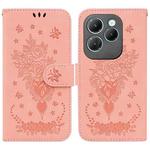 For Infinix Hot 40 / 40 Pro Butterfly Rose Embossed Leather Phone Case(Pink)