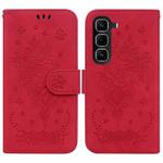 For Infinix Hot 50 Pro+ 4G Butterfly Rose Embossed Leather Phone Case(Red)