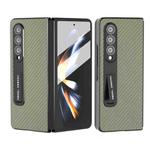 For Samsung Galaxy Z Fold4 5G Carbon Fiber Texture Integrated Protective Phone Case with Holder(Green)