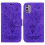 For Nokia G42 Butterfly Rose Embossed Leather Phone Case(Purple)