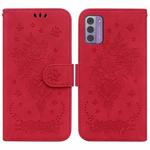 For Nokia C12 Butterfly Rose Embossed Leather Phone Case(Red)