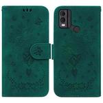 For Nokia C32 Butterfly Rose Embossed Leather Phone Case(Green)