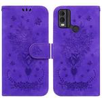 For Nokia C32 Butterfly Rose Embossed Leather Phone Case(Purple)
