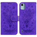 For Nokia C12 Butterfly Rose Embossed Leather Phone Case(Purple)