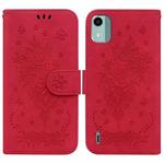 For Nokia C12 Butterfly Rose Embossed Leather Phone Case(Red)