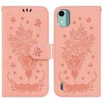 For Nokia C12 Butterfly Rose Embossed Leather Phone Case(Pink)