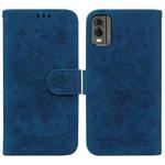 For Nokia C32 Butterfly Rose Embossed Leather Phone Case(Blue)