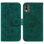 For Nokia C32 Butterfly Rose Embossed Leather Phone Case(Green)