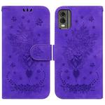 For Nokia C32 Butterfly Rose Embossed Leather Phone Case(Purple)