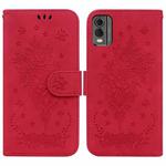 For Nokia C32 Butterfly Rose Embossed Leather Phone Case(Red)