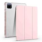 For Xiaomi Pad 6 / 6 Pro 3-fold Clear TPU Smart Leather Tablet Case with Pen Slot(Sand Pink)